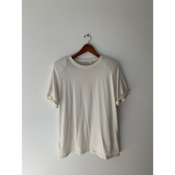 The Frankie Shop Off White Tee Sz M Roll Sleeve Shoulderpads 100% Cotton Staple